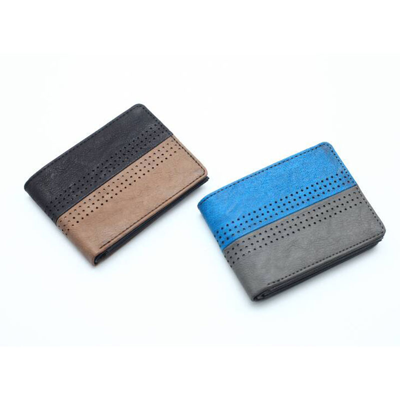 Portafoglio bifold da uomo con cuciture colorate in PU perforato